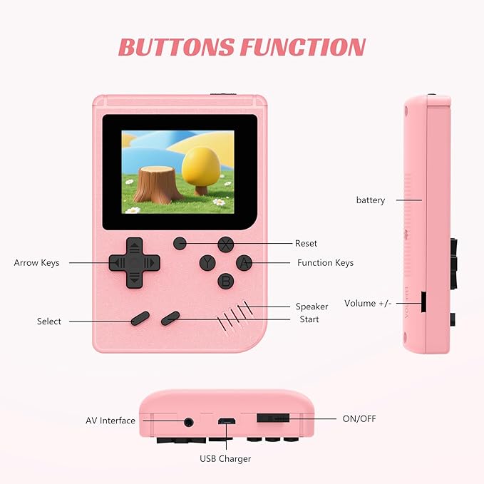 Mini Retro Handheld Games Console, Built-in 400 Video Games, Portable Video Gaming Player with 3.0 Inch IPS Screen and Rechargeable Battery(Pink)