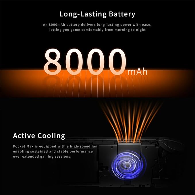 Mangmi Pocket Max Game Console,7 Inch OLED Android 13 System 8000mAh Battery Video Games Consoles,with DDR4+128G TF Card and Wireless Networt Console Casual Game Console RGB Joystick/6-Axis(Black)
