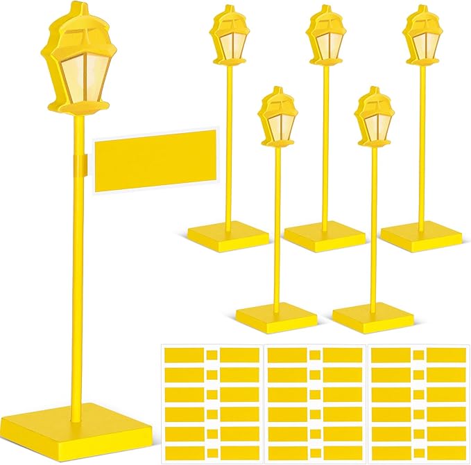 6 Pcs Street Sign Lamp Post Centerpiece Wooden Lamp Post with Street Party Sign Sticker for Toy Decor Friend Birthday Party Supplies Decoration(Yellow)