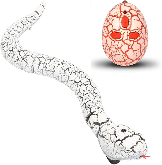 Liberty Imports 16 Inch Remote Control Rattle Snake Toy, Realistic Reptile Robot with Egg Shaped Infrared Receiver, RC Snake Prank Toy Ideal Gift for Kids or for Adults (White)