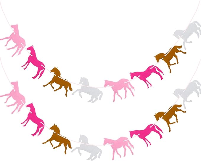 Tegeme 2 Pieces Horse Garland Banner Pink Horse Banner for Birthday Cute Felt Supplies for Pony Club Decorations Racing Birthday Wedding Party Hanging Decoration Supplies
