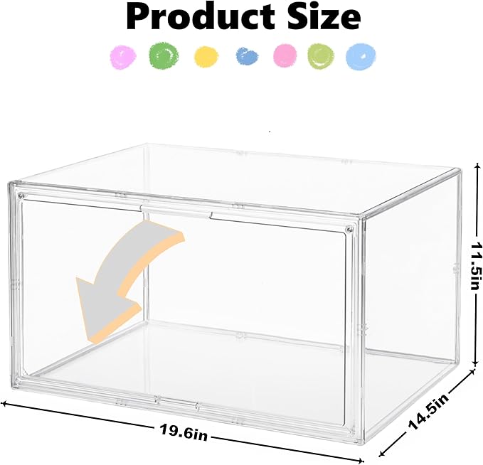 XXL Acrylic Display Case - Horizontal 19.6" Cabinet for Vehicle Models & Sports Memorabilia, Magnetic Door Dustproof Showcase for Wings, Swords, Bats (L19.6 xW14.5 xH11.5)