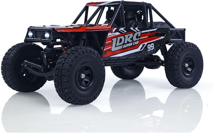 LDRC Ld18499 1/18 2.4G RC Climbing Car 4 * 4 Remote Control Vehicle 280 Brushed Motor Esc Ready to Go Battery Servo USB Charge Hobby Grade Model for Adult Hobby(Red)