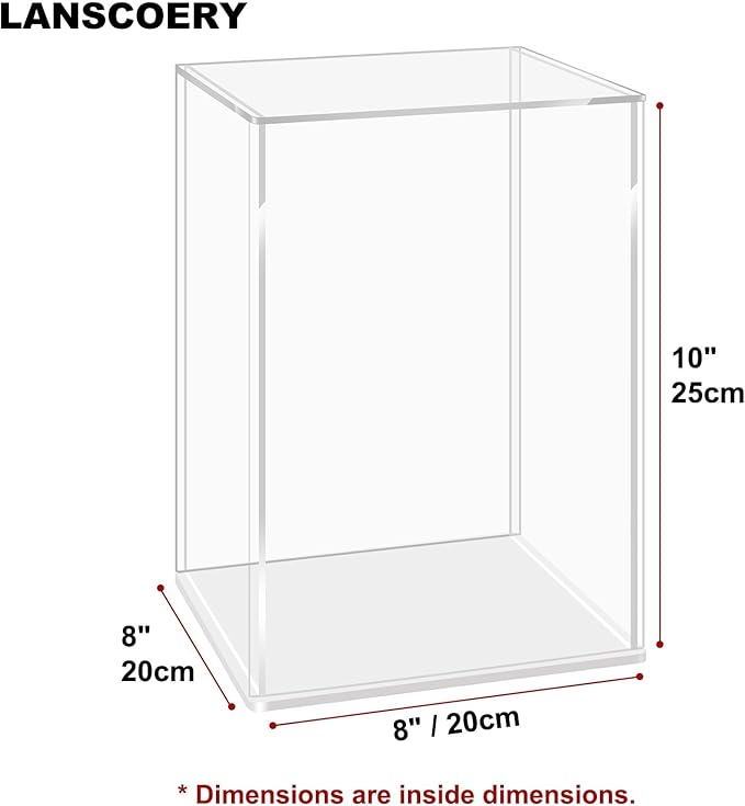 LANSCOERY Acrylic Display Case, Assemble Showcase Display Box for Collectibles, with Dustproof & Seamless Display Design, 8x8x10inch White Base