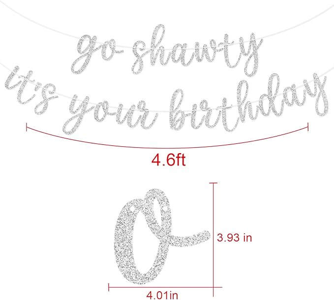 Go Shawty It's Your Birthday Banner, Hip Hop Birthday Party Decorations Supplies, Rap Theme Bday Bunting Sign, Pre-strung, Photo Props (Silver)