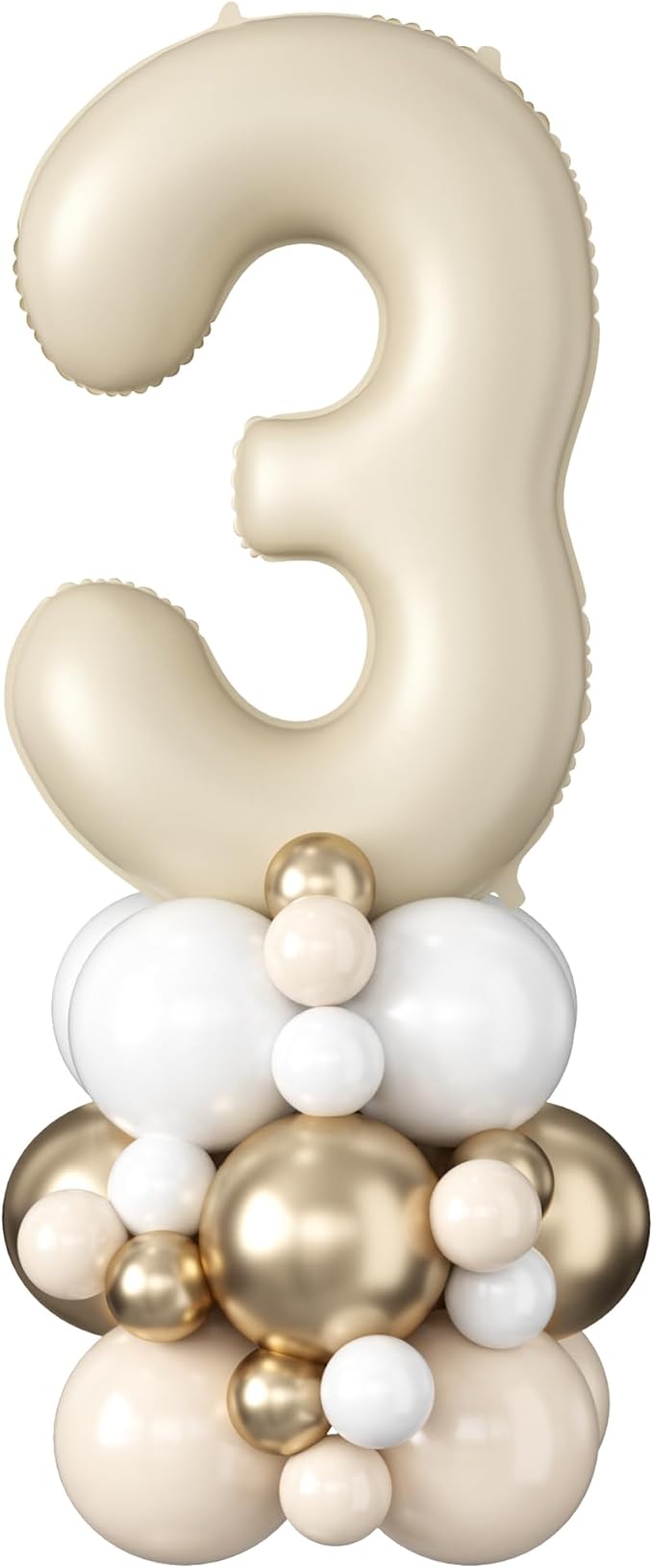 40 Inch Cream Number 3 Balloon for 3rd Birthday Decoration Beige White Sand Number Three Foil Balloon Tower Giant Large Nude Neutral Digit Helium Balloons Stack for Girls Third Anniversary Party