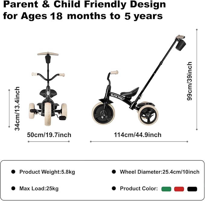 Toddler Tricycles for 2 to 6 Year olds-2 in 1 Kid's Trikes Bike with Push Handles Adjustable & Removable, Push Bike with Toy Storage Basket for Boys & Girls Tricycle Gift (Black)