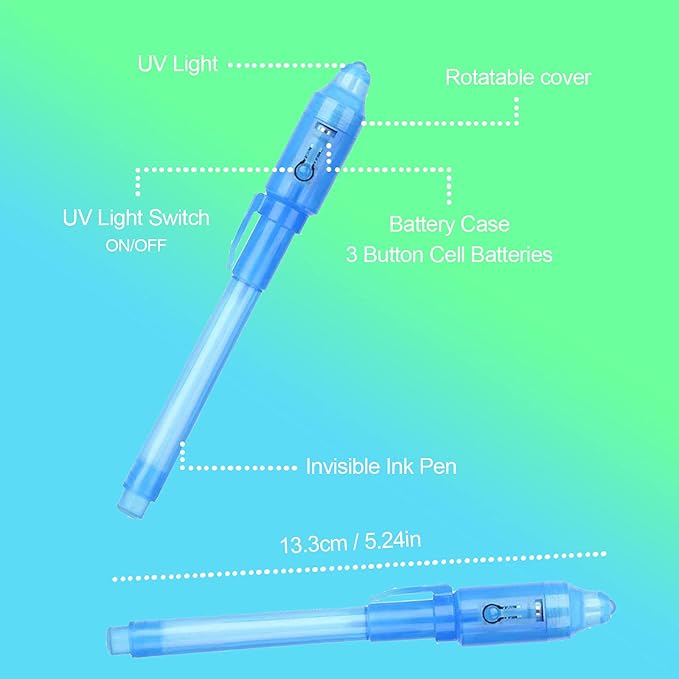 ZUNTENG Invisible Ink Pen, 21Pcs Spy Toy, Invisible Disappearing Ink Pen with UV Light, Fun Activity Entertainment for Secret Message and Kids' Goodies Bags, Toy
