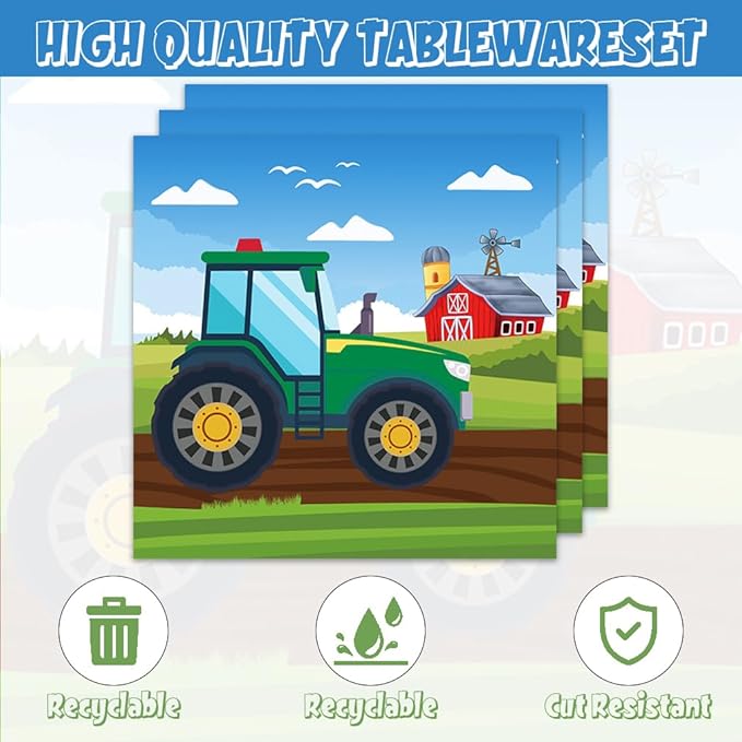 40Pcs Tractors Birthday Plates and Napkin Supplies Farm Baby Shower Tableware Set Tractors Birthday Decorations
