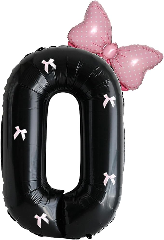 PLAP Birthday Number Balloon Bow Black Party Supplies 32 "Birthday Number Decoration (Black pink number 0)