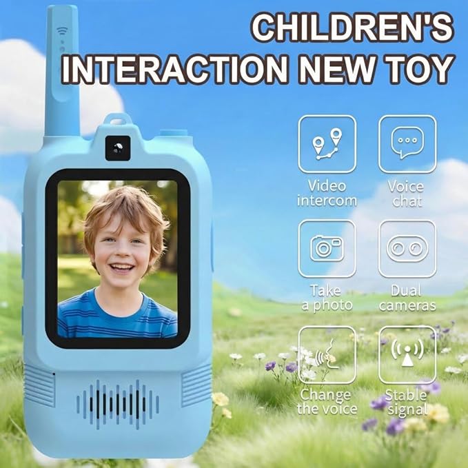 Upgraded Video Walkie Talkies for Kids, Dual Camera Long Range for Selfie & Discovery, Rechargeable 2-Way Radios for Camping Hiking & Backyard, Indoor Outdoor Toys Gifts for Age 3-12 Boys Girls