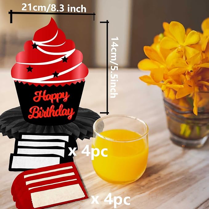 Happy 32nd Birthday Red and Black Table Honeycomb Centerpieces Balloons Theme Decor Table Decorations Table Toppers for Girls Women Princess 32 Years Old Birthday Party Bday Supplies Background Gold