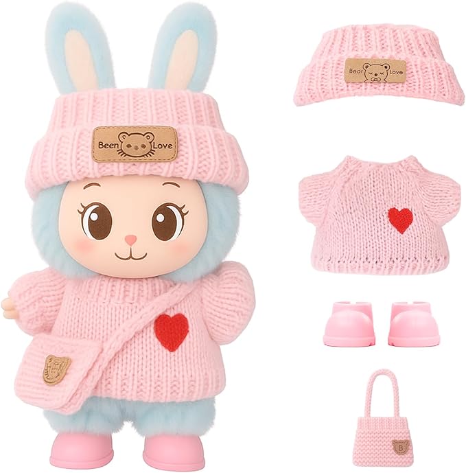 2026 New Crochet Doll Clothes Set for 17cm (6.7 inch) Dolls - 4 Piece Outfit with Hat, Dress, Backpack & Shoes - Cute & Stylish Accessories for, Light Pink (Doll Not Included)