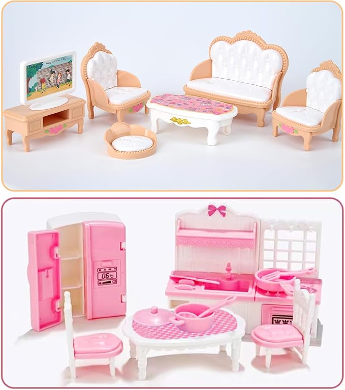 35 Pcs Dollhouse Furniture Accessories Set Mini House Furniture Small Dollhouse Miniature Furniture Play House Accessories 1:12 Tiny Kitchen Bedroom LivingRoom Bathroom Boy Girl Toddler3Y+