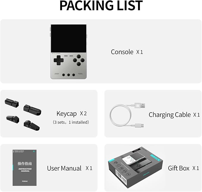 Trimui Brick Hammer Handheld Game Console,3.2 Inch IPS Classic System and 3000mAh Battery Retro Video Games Consoles,with 64G TF Card and Wireless Networt Console Casual Game Console(Silver)