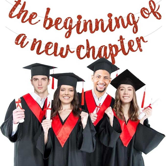 BEISHIDA Glitter Red The Beginning of A New Chapter Banner Farewell party decorations Graduation Sign 2026 Banner Happy retirement Supplies Going away party Valentine's Day Anniversary Sign Banner