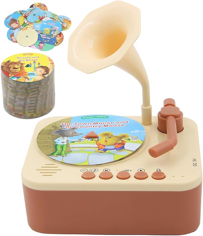 Kids Phonograph with 96 Cards, Toddler Record Player, Story & Music Player, Educational Phonograph for Boys and Girls Age 3+