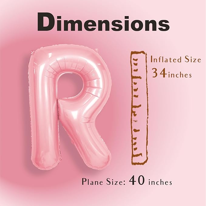 SUWEN 40 Inch Pink Large R Letter Balloons Big Foil Helium Letter Balloons A-Z Jumbo Mylar Happy Birthday Party Decorations for Girl Anniversary Party Supplies