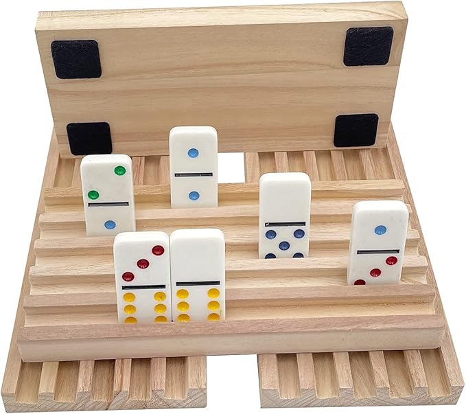 Natural Wood Domino Racks, Domino Tiles Holders,Domino Trays Set of 4 for Mexican Train Chickenfoot and Other Dominoes Games