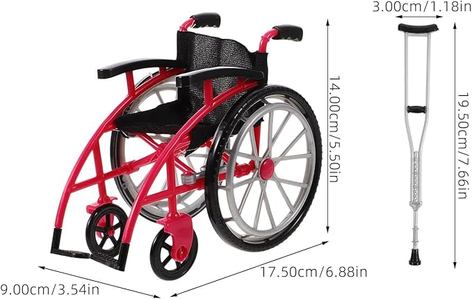 Angoily 1 Set Wheelchair Toys Mini Crutch Models Dollhouse Realistic Mobility Indoor Doll Wheelchair Baby Play Accessories Decorations Model Tiny Doll Playset Diy Landscaping Prop Princess Plastic Red