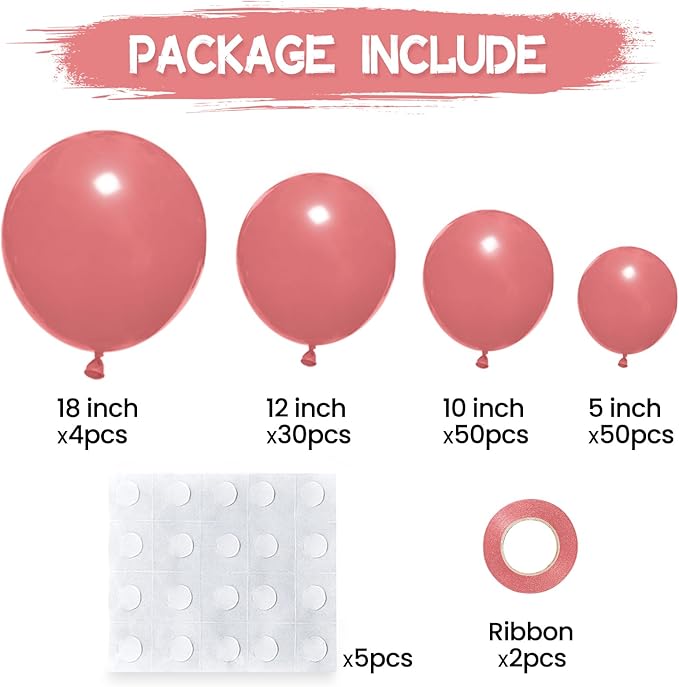 134Pcs Retro Rose Red Balloons Different Sizes 5 10 12 18 Inch Retro Rose Red Latex Balloon for Birthday Wedding Baby Shower.