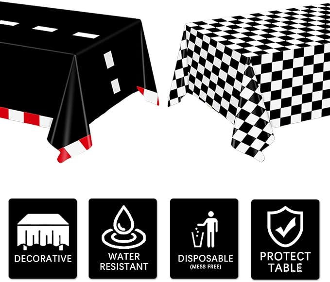 Oigco 4 Pack Racing Car Tablecloth - Race Car Birthday Party Decorations Racetrack Rectangular Tablecloth - Checkered Table Cover for Two Fast Birthday Decor, 54 x 108 Inch