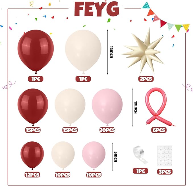 Retro Red Dusty Pink Balloon Arch Kit, Red Sand White Mist Pink Balloon Garland Bow Party Set with Cream Star Balloons for Birthday Anniversary Wedding Baby Shower Party Supplies