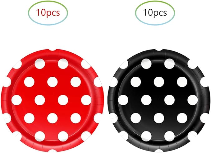 Mouse Party Decorations Red Black Yellow Polka Dot Tableware Set, include 20 Plates and 20 Napkins, for Mouse Color Boys Girls Party Supplies