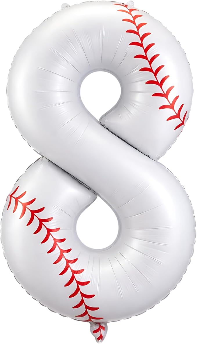 Jenaai Baseball Number 8 Balloons 40 Inch Baseball Theme Birthday Party Decorations Large Foil Balloons for Birthday Baby Shower Party Backdrop Celebration Supplies