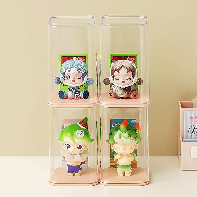4 Pack Display Boxes Clear Small Display Case for Mini Pop Figures, Stackable Acrylic Dustproof Blind Box for Funko Pop Figures, Collectibles, Mini Toys, Vinyl Figures