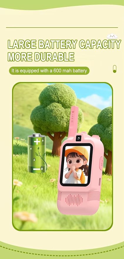Video Walkie Talkies for Kids 2 Pack with Dual Camera, 2.0” Screen, Voice Chat & Photo Capture – 150–500m Range, Fun Voice Effects, Auto Pairing, 650mAh Rechargeable Battery