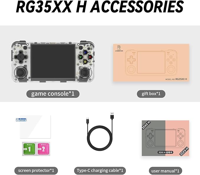 RG35XX H Retro Handheld Game Consoles rg35xxh Retro Gaming Console with 3300mAh Battery 5500+ Games 64G TF Card Linux System 3.5-inch IPS Screen Cortex-A53 rg35xx h Portable Handheld Emulator(White)