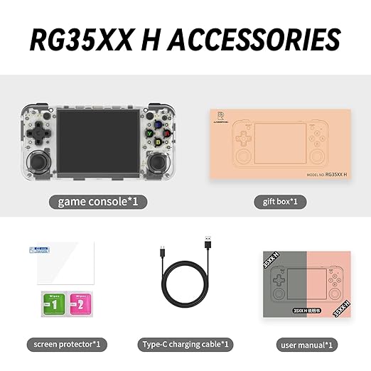 RG35XX H Retro Handheld Game Console Linux System 3.5''IPS Screen Built-in 64G TF Card with 3545+ Preinstalled Games RG 35XXH Portable Gaming Console RG35XXH Support 5G WiFi Bluetooth HDMI White
