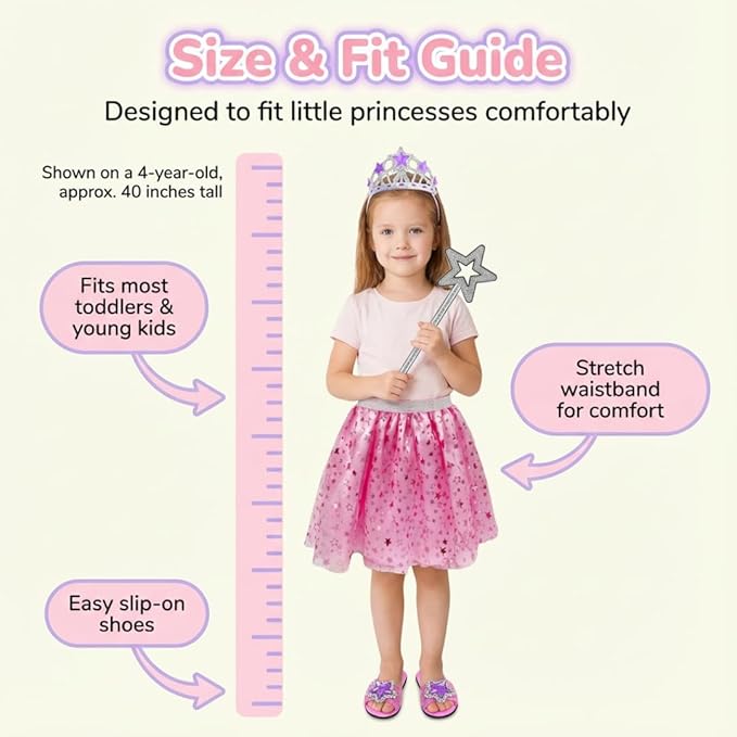 My Beauty Spot Princess Dress Up Set for Girls 4–6 with Storage Bucket — Dress Up Clothes with Tiara, Wand, Skirt & Shoes, Pretend Play Costume Toy