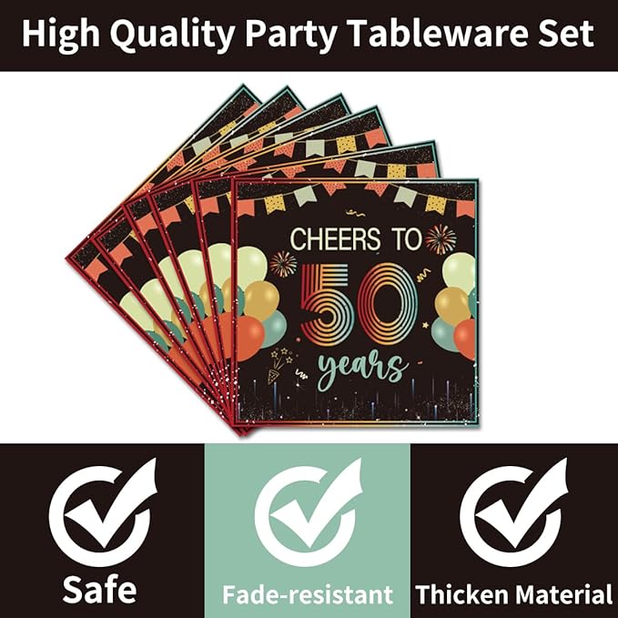 96Pcs Vintage 50th Birthday Decorations Tableware Set Back in 1976 Paper Plates Napkins Forks Cheers to 50 Years Disposable Tableware Decor for Women Men 50th Birthday Party Favor Serve 24 Guests