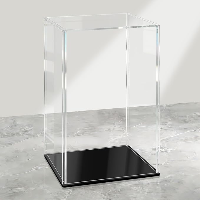 LANSCOERY Acrylic Display Case, Assemble Showcase Display Box for Collectibles, with Dustproof & Seamless Display Design, Compatible with Lego R2-D2 43217 75304 Collectibles 8x8x12inch Black Base