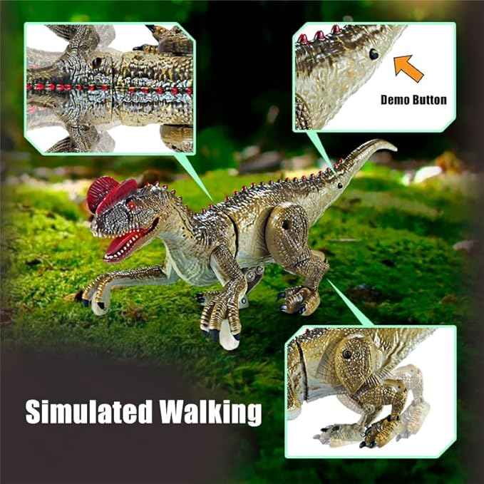 Remote Control Dinosaur for Kids, LED Walking Electric RC Toy, 2.4GHz, Multi-Color, ABS Plastic, Rechargeable (Green)
