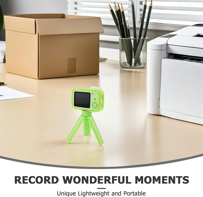 Artibetter Digital Camera for Teens and Boys, Portable Handheld Instant Print Camera with Dual Lenses, 2.4-inch Screen, Green Silicone Cover, Outdoor Travel Video and Photo