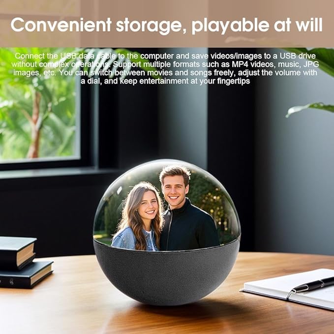2.7" Crystal Ball Video Player,Memory Orb,Personalized Digital Photo Video Player with Digital & Heartbeat Display,Uploadable Videos & Photos Through Mobile APP,for Anniversary Birthday