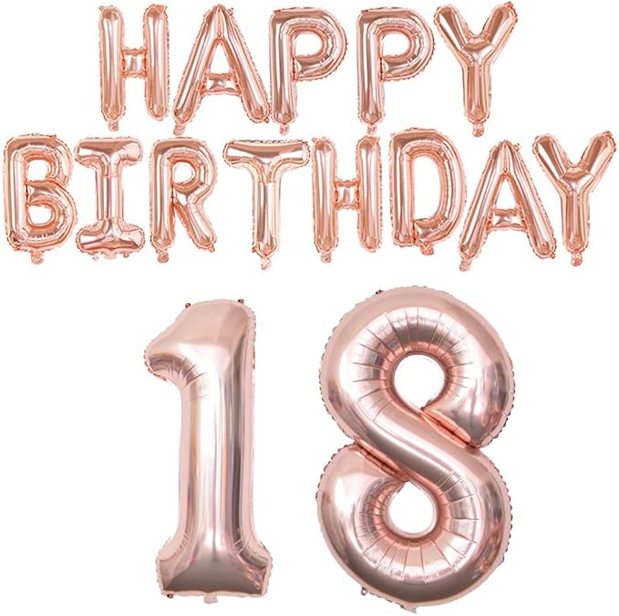 Happy Birthday Balloon Banner 40 inch 18 Balloon Number 16 Inch Happy Birthday Letters Balloons Rose Gold Foil Mylar Balloons for 18th Birthday Decorations Party Supplies