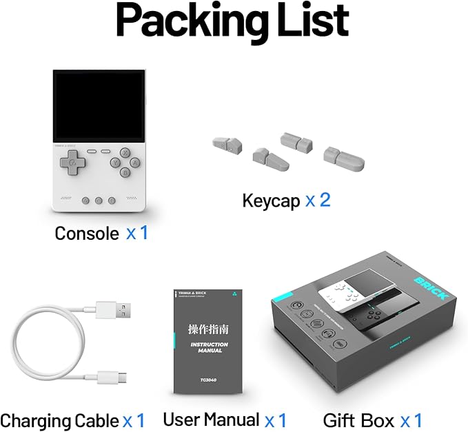 𝗧𝗿𝗶𝗺𝘂𝗶 Brick Handheld Game Console 3.2-Inches 1024x768 IPS Screen Built-in 64G TF Card Video Gaming Consoles 3000mAh Lithium Battery Supports Multiple Simulators Casual Game Console-White