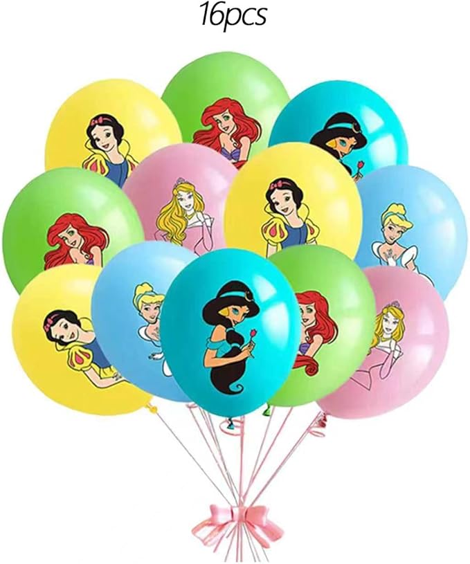 62PCS Disne Princess Party Supplies, Birthday Decorations Set Include Banner, Balloons, Backdrop, Cupcake Toppers, Tablecloth, Hanging Swirls for Kids Princess Theme Birthday Party