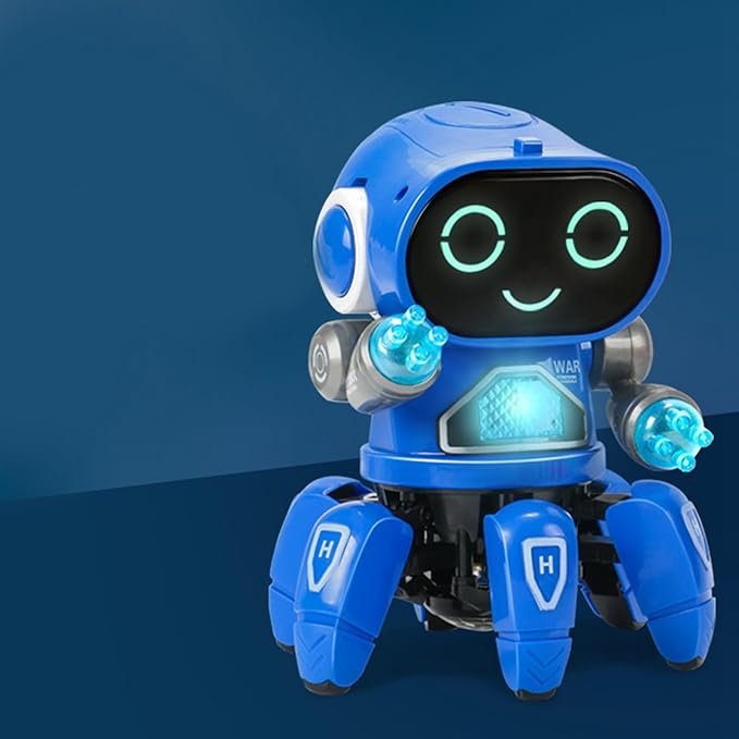 Light Six Claw Robot Toy, Flexible Moving Dance Music Shake Robot Toy with Clear Sound Quality (Blue)
