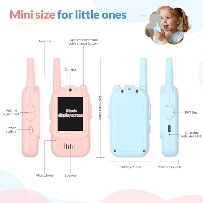 Video Walkie Talkies for Kids, Handheld Rechargeable Video Intercom Kids Walkies Talkies, for Family Games, Outside, Camping, Hiking for Children Aged 3+