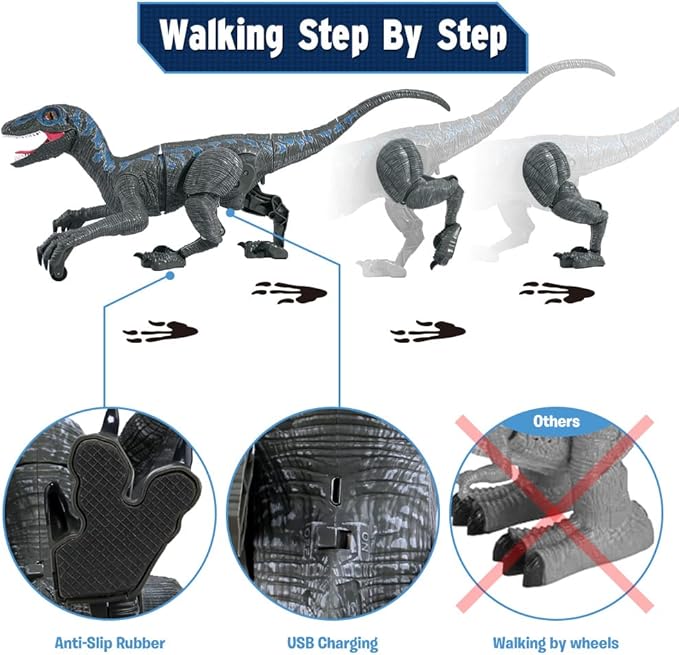 Mini Tudou Large Remote Control Dinosaur Toys 17.7",Electronic Walking Velociraptor with Lights and Sounds,2.4G Dinosaur Robot Toys Powered by Rechargeable Battery,RC Toy for Kids Boys Girls