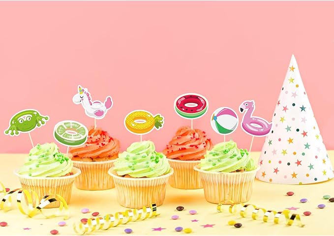 28 Pack Swimming Ring Cupcake Toppers Summer Cake Decorations for Hawaiian Beach Pool Party Theme Birthday Decorations Baby Shower Party Supplies (Swimming Ring)