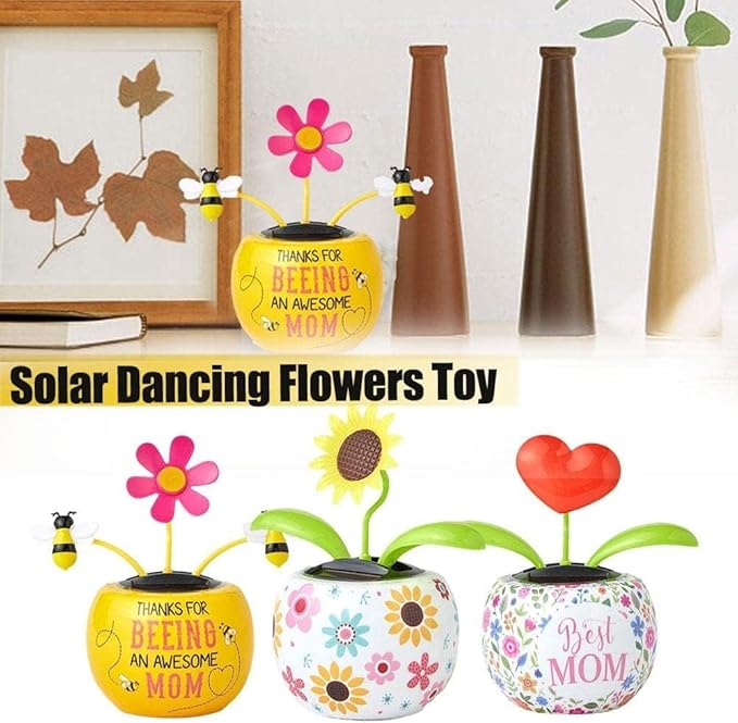 2Pcs Dancing Solar Toys, Cute Solar Power Flip Flap Flower Insect, Car Swinging Dancing Toy Car Windowsill Decoration Dashboard Office Home Decor, Learning and Education