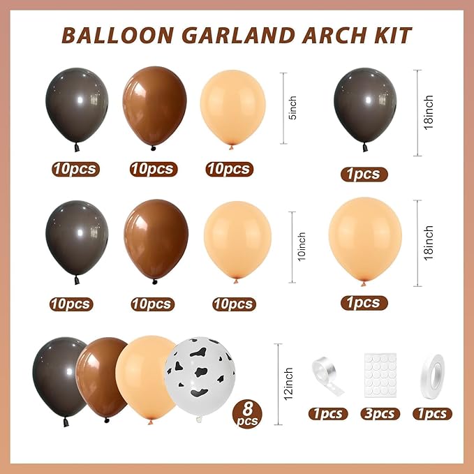 Cow Print Balloon Arch Kit,Nude Brown Apricot Tan Farm Balloons with Cow Print Balloon for Kids Boy Party Decorations Cowboy Baby Shower Farm Birthday Graduation Party Supplies