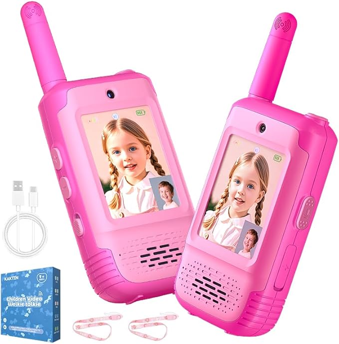 Video Walkie Talkies for Kids, Toys for Girls Ages 3-12, Kids Walkie Talkies 2 Pack with HD Video & 3 Voice Changers, Christmas Birthday Gifts for Kids Indoor Outdoor Camping Backyard Games (Pink)