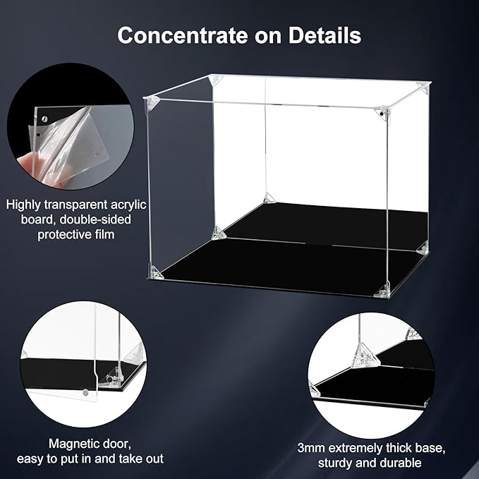 Acrylic Display Case Clear Action Figure Display Case with Mirrored Back, Dustproof Storage Display Box Alternative Glass Case for Collectibles Figures Models Doll Toys (15.7x12x12 inch, 40x30x30cm)